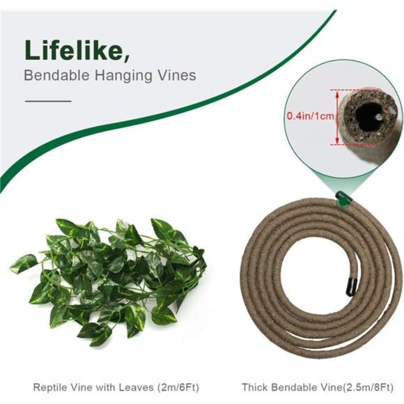 8FT Reptile Vines and Flexible Reptile Leaves with Suction Cups Jungle Climber - Picture 5 of 8
